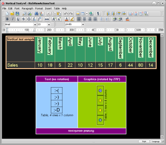 Examples of vertical text in the ActionTest demo