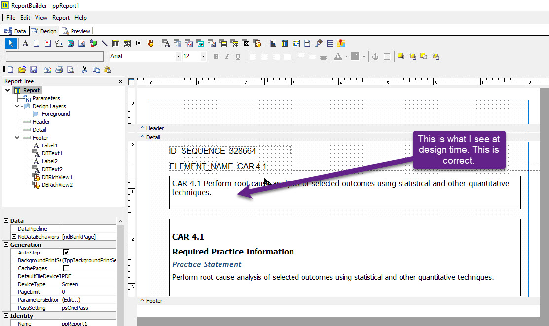 With dataset active during design the RVF text looks good.