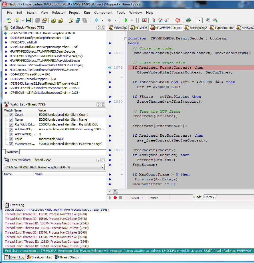 Access violation ... at avcodec-58.dll