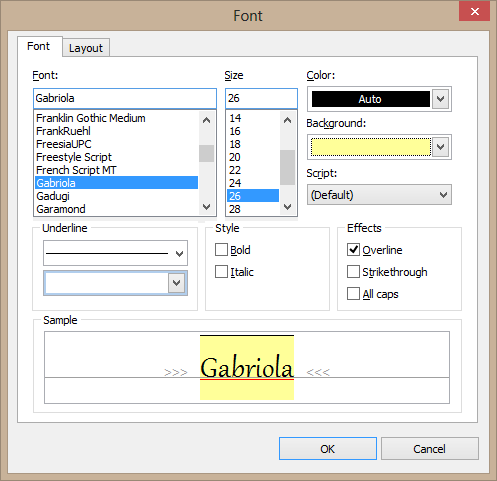Font dialog Font dialog