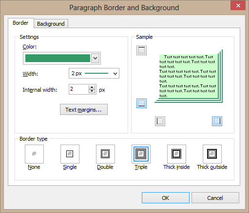 Paragraph border and background dialog Paragraph border and background dialog