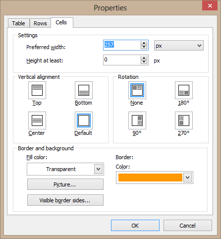 The table properties dialog in RichViewActions The table properties dialog in RichViewActions