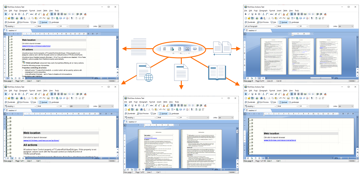 Layouts: Draft, Web mode, Print layout, Side to side, Read mode Layouts: Draft, Web mode, Print layout, Side to side, Read mode