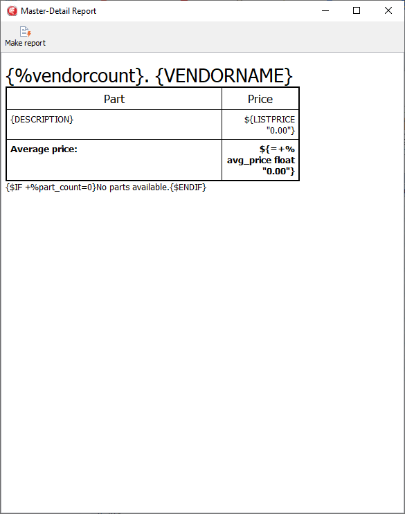 Master-detail report with script: template