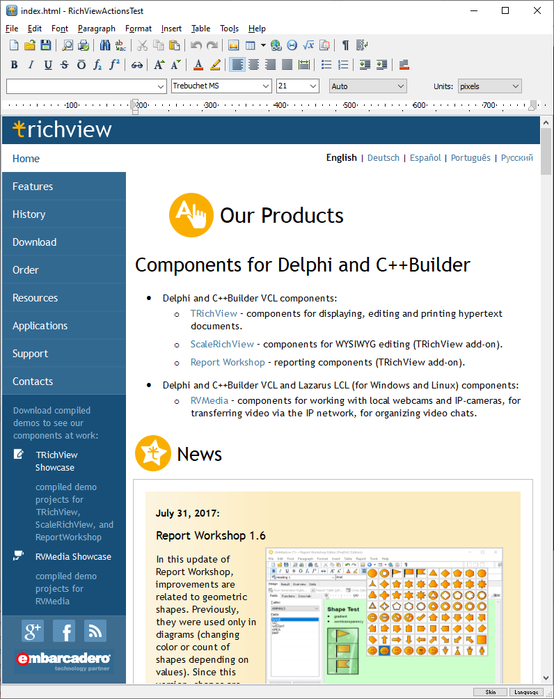 HTML import in TRichView