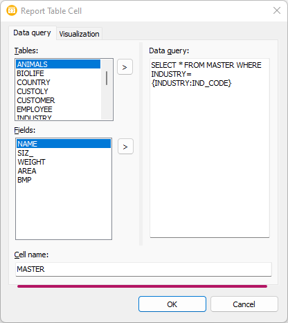 Report cell dialog: cell name