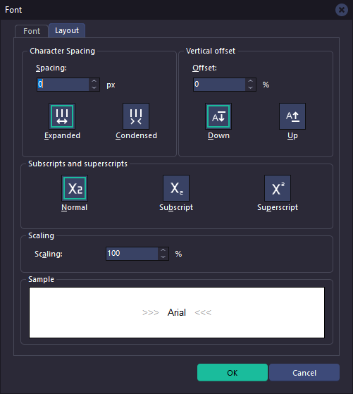 TRichView font dialog with Google Icons-based images (Tablet Dark VCL theme)