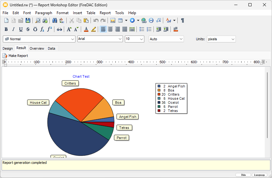 ReportWorkshop: a pie chart in the report result