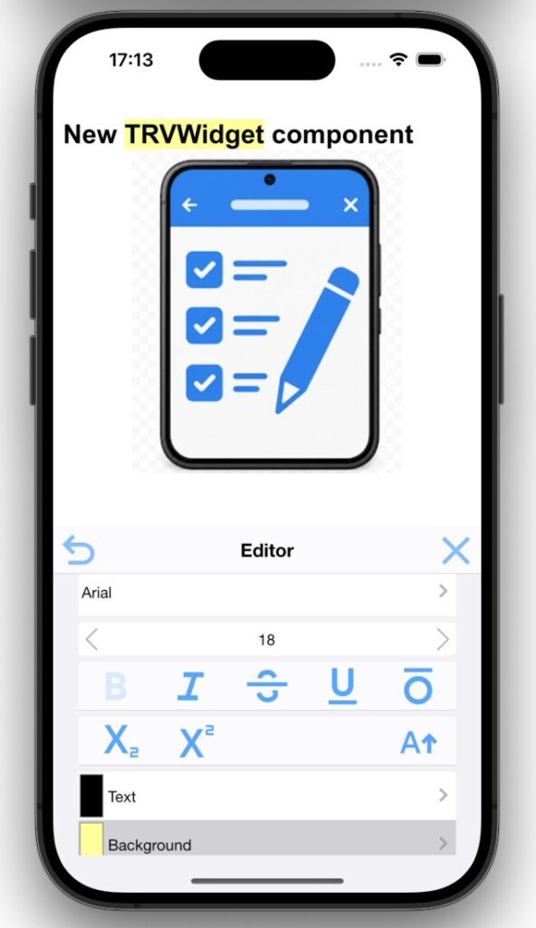 TRichView UI for cross-platform editors. iOS screenshot.