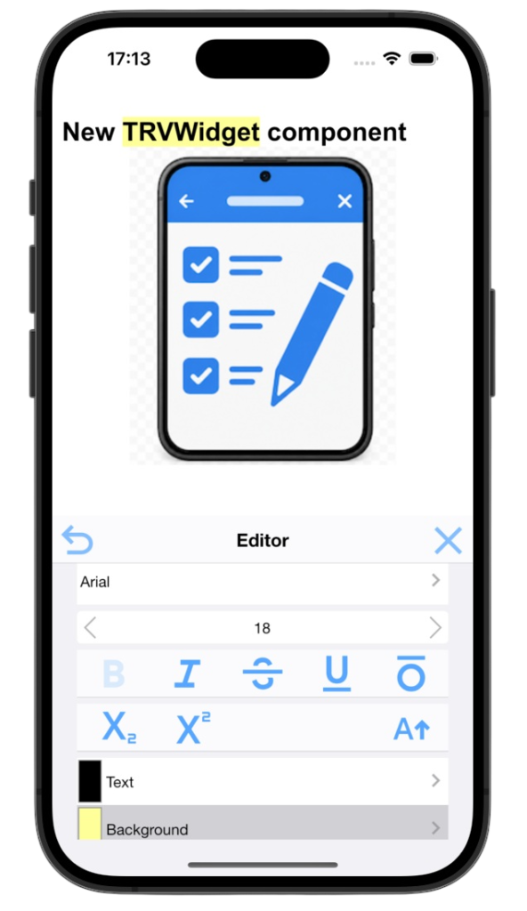 TRichView UI for cross-platform editors. iOS screenshot.