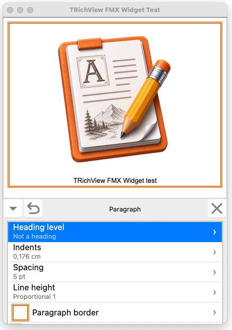 TRVWidget: editing paragraph attributes in macOS FireMonkey application